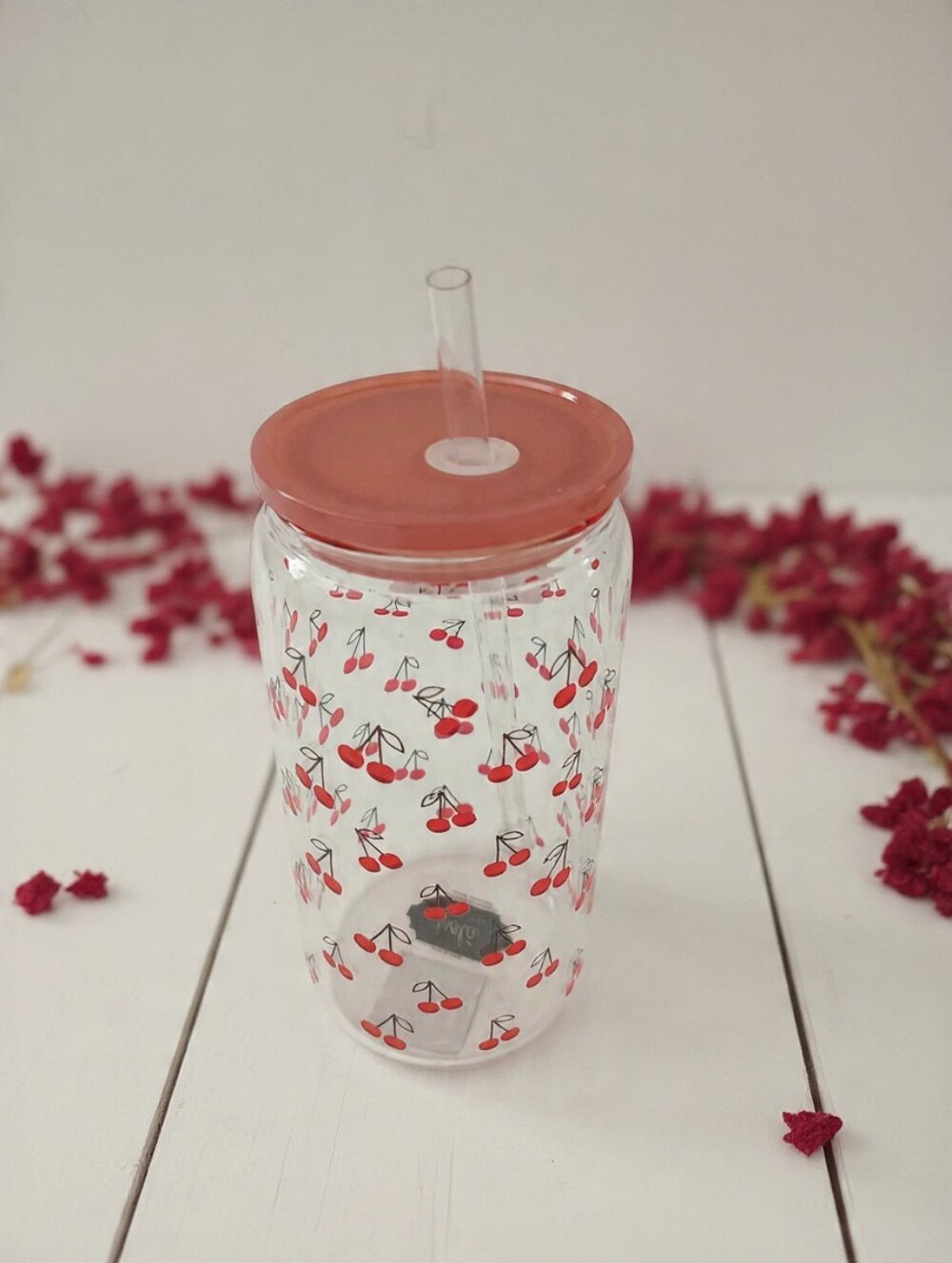 Isola Cucina Cherry Tumbler Cup With Straw Pink Lid 6” Cute Retro Drinkware